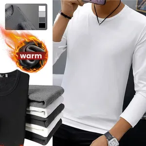 Kurtki wyścigowe 2PCS Męska bielizna termiczna ciepła plus aksamit zagęszczony Slim O-Neck T-shirt Zima zimna koszulka dna z zimna odpoczynek Wewnętrzna Top 5xl