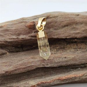 Colares pendentes Fuwo 1pcs Citrines naturais Ponto de forma dourada de forma de pico de acessórios de cristal para jóias Fazendo PD130