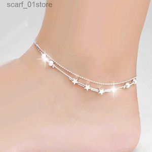 Tornozeleiras cor prata bola contas corrente estrela tornozeleira para mulheres sandálias pulseras tobilleras jer pingente tornozeleira pulseira pé jóias l231219