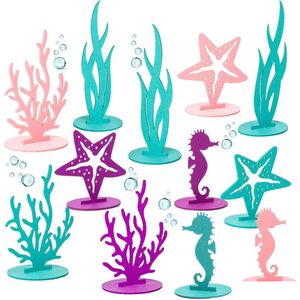 Bath Toys 20sts Mermaid Birthday Decoration Felt bordsskiva Center Ornament Ocean Temed Little Party Baby Shower Supplies 221118 Drop D OTPEW