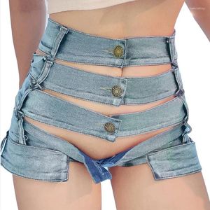 Shorts femininos moda primavera verão mulheres oco bandagem denim sexy senhora boate dança jeans roupas engraçadas menina festa presente