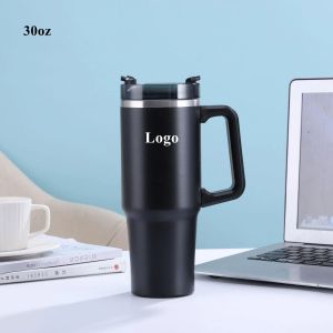 Med logotyp 30oz muggar tumbler koppar med handtag isolerade klara lock halm rostfritt stål tumlers kaffetermos cup populära 1219