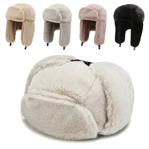 Cappelli da cacciatore Cappello da sci invernale da ciclismo Paraorecchie caldi Addensare Peluche con paraorecchie per uomo e donna Berretto antivento in pelliccia sintetica Bomber russo 231219