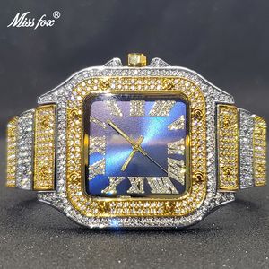 Missfox Classic Nowy luksusowy pełny diamentowy zegarek męski kwarc zegarek moda unisex