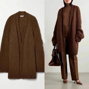 Women's Trench Coats T-Row 2023Autumn/Winter Cardigan Fleece Loose Knitted Small Design Sweater Coat Wear