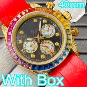 Projektant mody gumowy męski zegarek Moissanite Mosang Stone Automatyczne tęczowe zegarki Diamond 40 mm 316 Rafinowana stalowa kryształowa tarcza Lumous Waterproof Menwatch