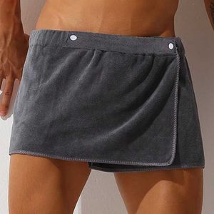 Underpants CLEVER-MENMODE Sexy Sleep Bottoms Pajamas Microfiber Men Nightwear Short Towel Pants Side Split Bathrobe Culottes Soft ThickL1218