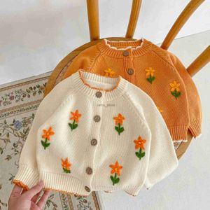 Pulôver 2023 novo bebê menina manga longa malha cardigan infantil outono princesa flor bordado camisola meninas jaqueta de malha roupas de bebê l231215