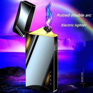 Electric Lighter Double Arc Windproect Flameless med laddning Power Display USB Touch Metal Plasma Men Gift