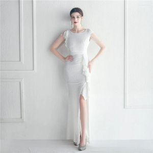パーティードレスロングホワイトウエミングブリングスパンコールマーメイドサイドスリットデザインの女性フォーマルオシップドレス