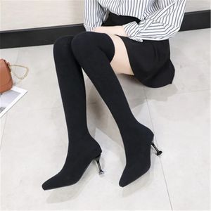 Boots 2024 Summer Women's Over The Knee Boots Pointed High Heel Shoe Elastic Slim Sock Long Boots Female Thin Legs Knitted Booties 231219
