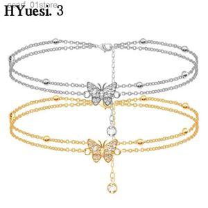 Anklets Summer Butterfly Anklet For Women Adjustable Gold Silver Color Layered Foot Ankle Bracelet Girls Beach Party JewelryL231219