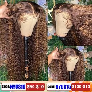 Synthetic Wigs 30 34 Inch Highlight Ombre Lace Front Wig Curly Human Hair Honey Blonde Colored HD Deep Wave Frontal For Black Women 231219