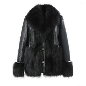 Women's Leather 2023 Arrivals Fashion Black Jacket Clothing Real Fur Coats Winter Warm Lady Outerwear Genuine Sheepskin