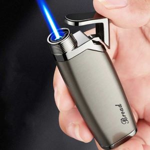 Metal Windproof Blue Flame Butane No Gas Lighter Turbine Torch High Power Cigar Portable Personality Creative Man Gift