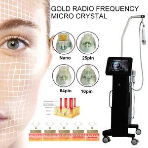 Gold Radio Frequency Micro Crystal Microneedle Skin Firming Wrinkle Ta bort akne ärr Reparera utjämning 4 sonder Utrustning för anti-aging