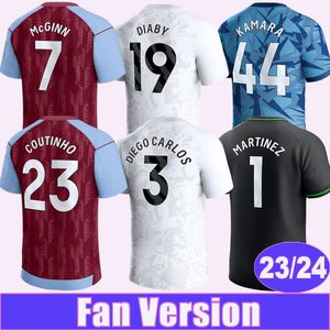 23 24 24 McGinn Traore Mens Soccer Jerseys Coutinho Cash Digne Mings Watkins Buendia Wesley Home Purple 3rd GK Football Shirt Mundurs