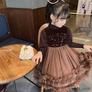 Abiti da ragazza Girls Spring Autumn Dress 2023 Fashion Principess Rabite Brown Vespeti Bambini Tulle Fluffy Magile Abiti per bambini vestiti per bambini