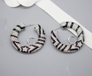 2024 Luxury quality char drop earring round shape design with sparkly dimond black color in silver plated have stamp box PS3590A