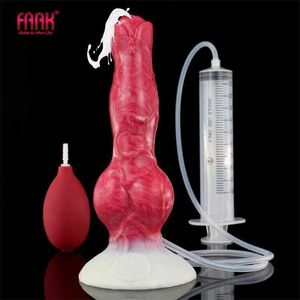 Articoli Giocattoli del sesso Massaggiatore Grande nodo Eiaculazione Dildo con ventosa Spray Funzione liquida Pene che squirta in silicone rosso per donne Uomini