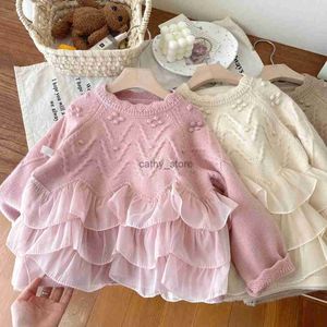 Pullover Girls Sweater Autumn Winter Children Sticked Spets Sweatshirts For Baby 1 till 7 Years Woolen Tops Clothes Kids Pullover Sweaterl231215