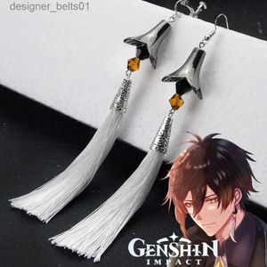 Dangle Chandelier 2023 New Anime Genshin Impact Earrings Zhongli Long Tassel Ear Clips Tartaglia Eardrop For Women Men 1 1 Cosplay Jewelry PropsL231219