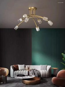 Ceiling Lights Full Copper Crystal Fixture American Luxury Surface Mounted Chandelier Bedroom Living Room Hanging Lamps