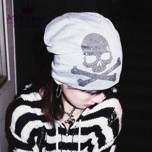 Beanie Skull Caps Harajuku Punk Gótico Preto Branco Cinza Crânio Beanie Chapéus Y2K Mulheres Meninas Streetwear Hip Hop Caps T221020300q