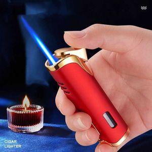 New Metal Windproof Blue Flame Turbine Torch Cigar Lighter Outdoor Portable Butane No Gas Personality Creative Men's Gift