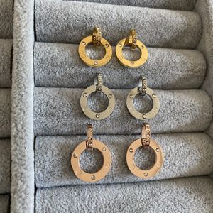 3 cores marca de luxo studs banhado a ouro anel pingente brincos aço inoxidável amor feminino designer brincos atacado