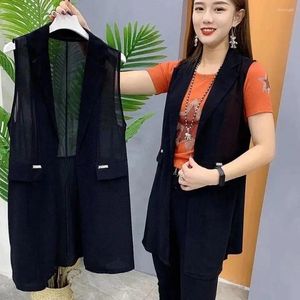 Gilet da donna Gilet Giacca Donna Blazer Gilet Nero Senza maniche Moda Casual Streetwear Donna Gilet in chiffon Top Veste Femme