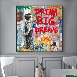 Obrazy obrazy Bansky pop Street Art Dream Plakaty i drukuje abstrakcyjne zwierzęta graffiti płótno na ścianie obraz home wystrój drop deli