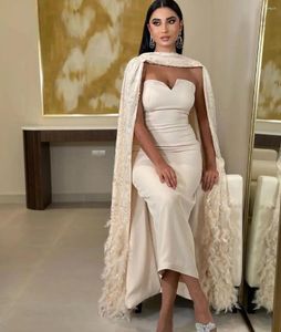 Party Dresses Strapless Prom Feather Elegant V Neck Evening Ankle Length Wedding Dress Saudi Arabia Women Formal