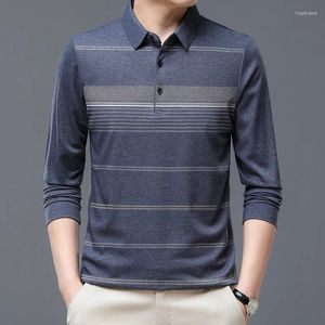 Men's Polos Spring And Autumn Pullover Collar Button Stripe Contrast Long Sleeve Solid Polo Bottom Shirt Fashion Casual Formal Tops