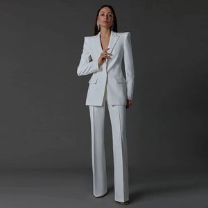 Женские костюмы Blazers Белые женщины брюки скинни наборы 2 шт. Blazer Одинокая грудь вечерняя вечеринка