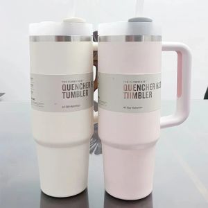 Rose Quartz Quencher H2 0 40oz Tumblers Cups With Handle Insulated Car Mugs Logo on Lids Same Color Logo Cups Color Stainless