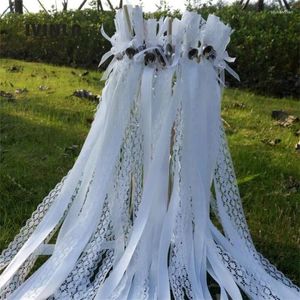 Party Decoration Est 50pcs/lot Big Speaker Wedding Ribbon Wands With White Lace For