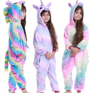 Pijama çocuk kızlar tek boynuzlu at pijamalar çocuk hayvan sıcak kapüşonlu kigurumi battaniye uyuyan karikatür pazen kış uyk kıyafeti 4-12 yıl 231219