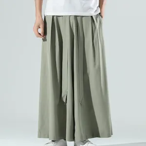 Men's Pants Trendy Flare Ice Silk Wide Leg Men Fitness Elastic Waist Oversize For Daily Wear