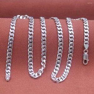 Kedjor Verklig solid 925 Sterling Silver Chain Men Women Square Curb Cuban Link Halsband 33-34G/55CM