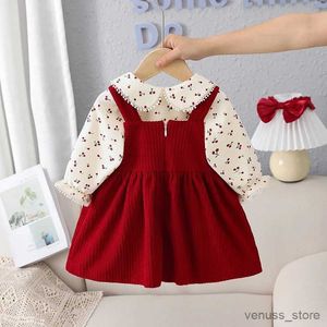 Vestidos de menina meninas Meninas Princesa Manga longa Camisa de veludo+Vestido de veludo de veludo Corduro