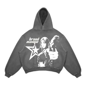 Erkek Hoodies Sweatshirts Street Gotik Gotik Mektup Patlama Baskı Deseni Erkekler Giyim Moda Hoodie Harajuku Retro Y2K Hoodie Sweatshirt 231219