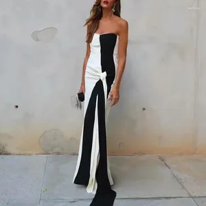 Casual Dresses Sexig One Shoulder Slim Evening Dress Elegant Color Blocking Knot Design Party 2023 Lady Strapless Backless Long Long