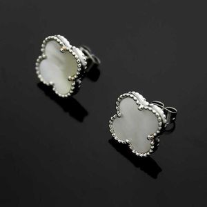 Van Clover Earrings Cleef High Version Small Four Leaf Female v Gold Thickened 18k Rose Plated Natural Black Agate White Fritillaria 99w5