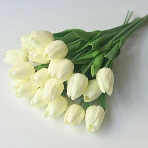 Flores decorativas vendem casamento PU Real Touch Tulipas artificiais flor branca