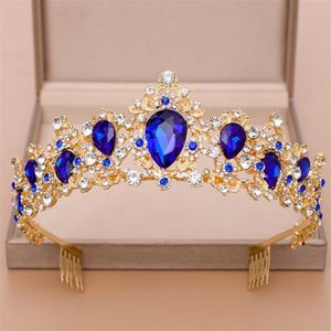 New Bridal Crown Green Blue Red Crystal Tiara for Wedding Hair Accessories Bride Headpiece Women Hair Jewelry182n