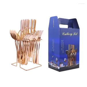 Geschirr Sets 24 stücke Exquisite Mit Besteck Rack Messer Gabel Löffel Geschirr Business Geschenk Box Für Home Party Luxus Besteck