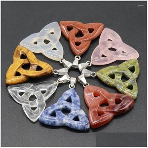 Pendant Necklaces Natural Stone Necklace Triangle Irish Celtic Knot Crystal Agates Charms Accessories For Diy Making Jewelry Drop De Ot2Dm