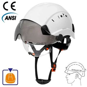 Capacetes de escalada CE Capacete de segurança de construção com viseira construída em óculos para engenheiro ABS Hard Hat ANSI Industrial Work Cap Head Protection Novo