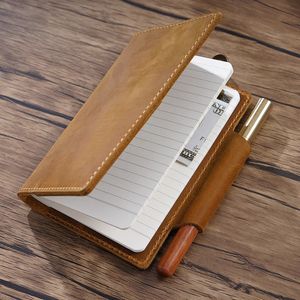 Durable Notebook Genuine Leather Cover Journal Brown Pocket Size Blank Lined Graph Paper Retro Portable Note Book Office School 231220